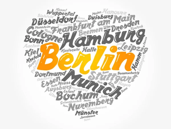 List Cities Towns Germany Composed Love Sign Heart Shape Word — Stock Vector