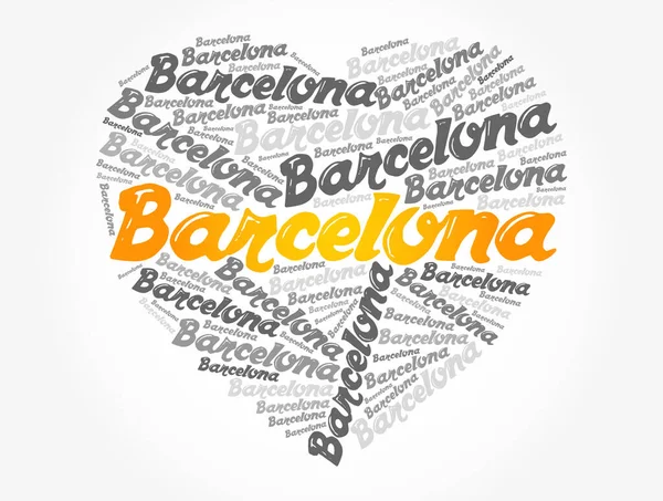 Barcelona Amor Corazón Palabra Nube Viaje Concepto Fondo — Vector de stock