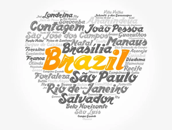 Heart Word Cloud Lista Cidades Brasil Fundo Conceito —  Vetores de Stock