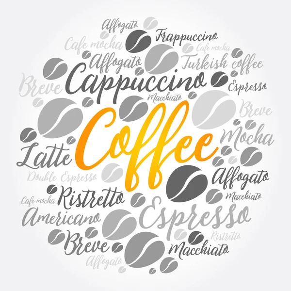 Lista Bebidas Café Palabras Cloud Collage Poster Background — Vector de stock