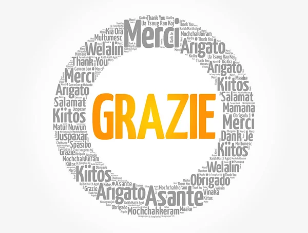 Grazie Grazie Italiano Parola Nuvola Sfondo Diverse Lingue — Vettoriale Stock