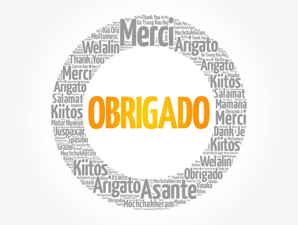 Obrigado Thank You Portuguese Word Cloud Different Languages — Stock Vector