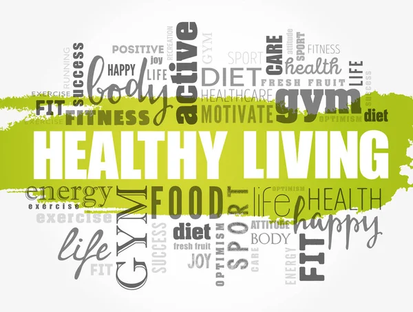 Healthy Living Word Cloud Collage Health Concept Background — Stock Vector