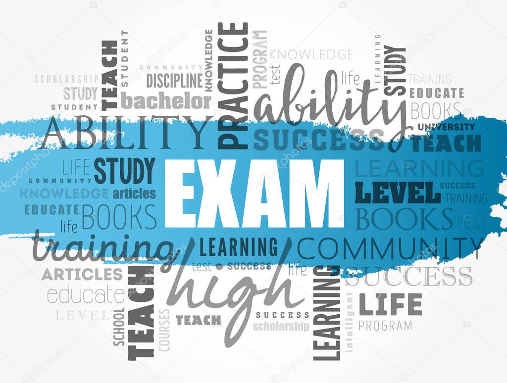 EXAM word cloud collage, education concept background