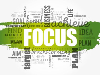 FOCUS kelime bulut kolajı, iş konsepti geçmişi