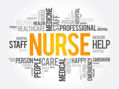 Hemşire kelime bulut kolajı, sağlık konsepti geçmişi