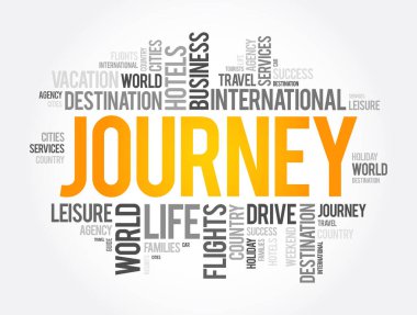 Yolculuk kelimesi bulut kolajı, seyahat kavramı