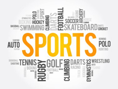 Spor kelime bulut kolajı, hobiler ve eğlence konsepti geçmişi