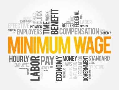 Asgari ücret kelime bulut kolajı, iş konsepti geçmişi