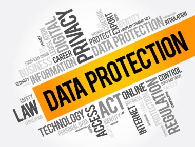 Veri koruma kelimesi bulut kolajı, teknoloji konsepti geçmişi