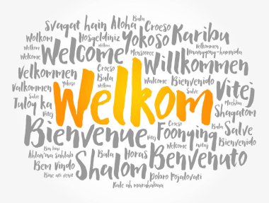 Welkom (Afrikanca Hoşgeldiniz) farklı dillerde kelime bulutu, kavramsal arka plan
