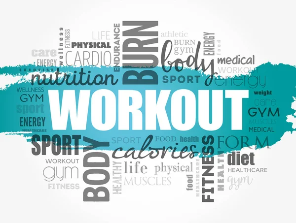 Workout Nuvem Palavras Colagem Fitness Fundo Conceito Saúde —  Vetores de Stock