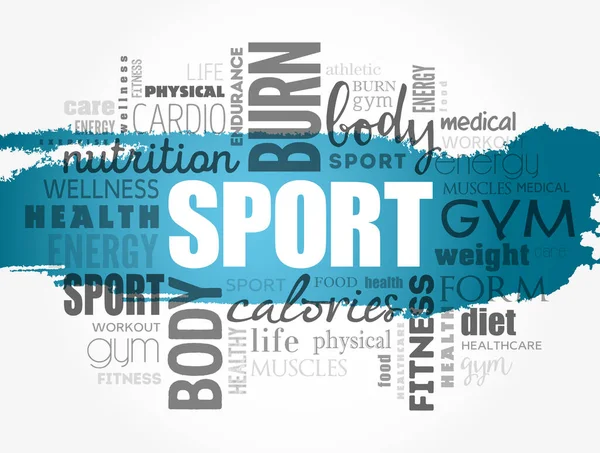 Sport Mot Nuage Fitness Santé Concept Fond — Image vectorielle