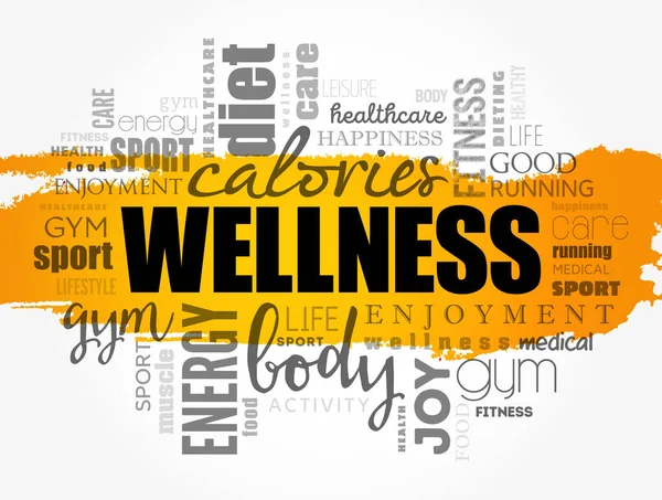 Wellness Wort Wolke Collage Gesundheitskonzept Hintergrund — Stockvektor