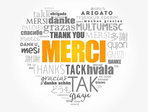 Merci Merci Français Amour Coeur Mot Nuage Dans Différentes Langues — Image vectorielle