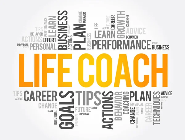 Life Coach Λέξη Cloud Κολάζ Εκπαίδευση Έννοια Υπόβαθρο — Διανυσματικό Αρχείο