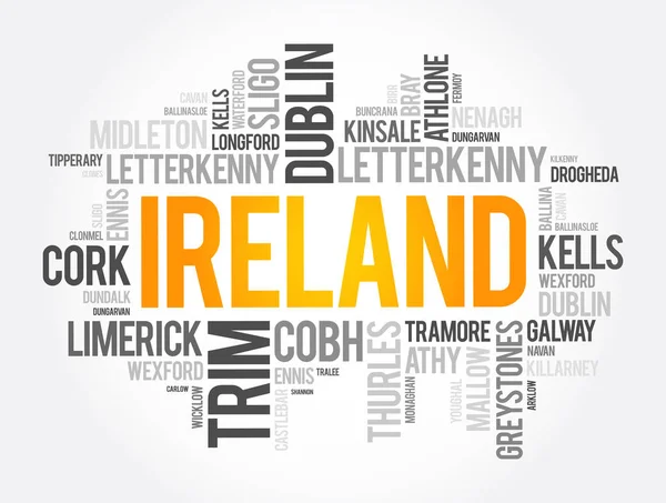Lista Cidades Irlanda Word Cloud Collage Business Travel Concept Background — Vetor de Stock
