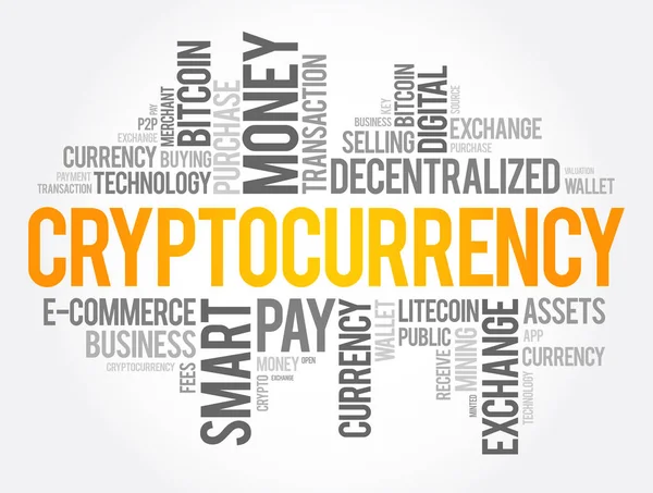 Cryptocurrency Word Cloud Collage Business Concept Background — Stock Vector