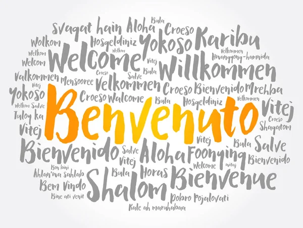 Benvenuto Welcome Italian Word Cloud Different Languages Conceptual Background — Stock Vector