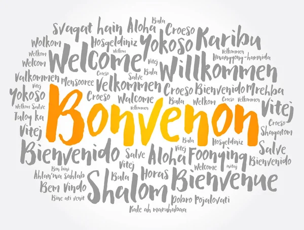 Bonvenon 欢迎来到世界语 不同语言的文字云 — 图库矢量图片