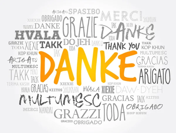 Danke Thank You German Word Cloud Тло Всі Мови Багатомовність — стоковий вектор
