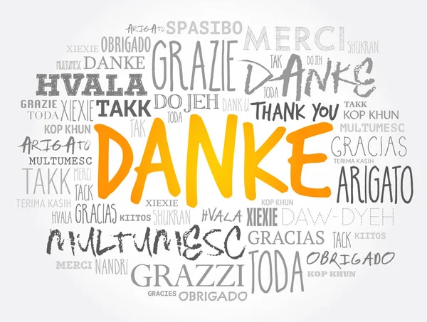 Danke Děkujeme Němčině Word Cloud Pozadí Všechny Jazyky Vícejazyčné Pro — Stockový vektor