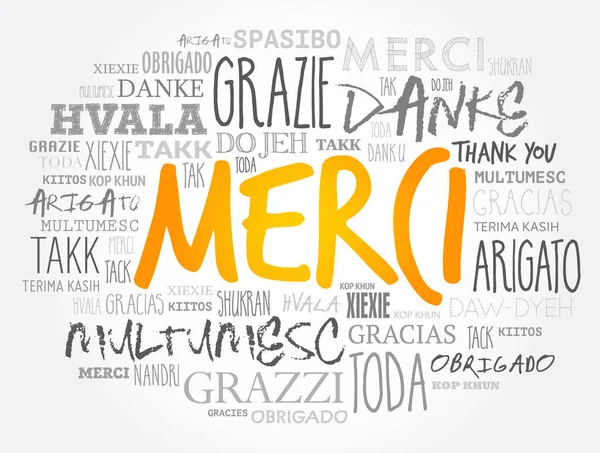 Merci Merci Français Nuage Mots Dans Différentes Langues — Image vectorielle