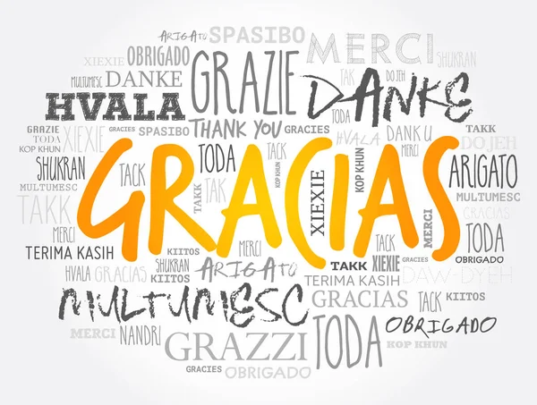 Gracias Gracias Español Nube Palabras Diferentes Idiomas — Vector de stock