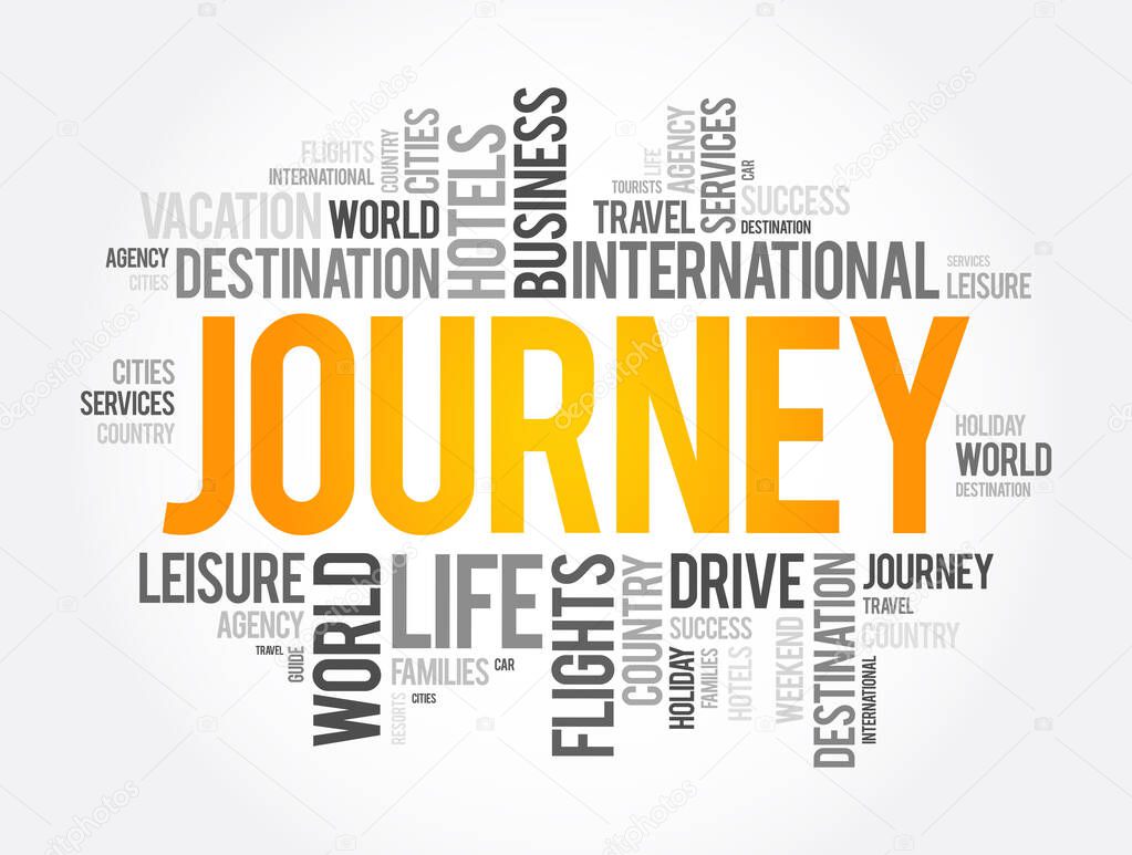 Journey word cloud collage, travel concept background