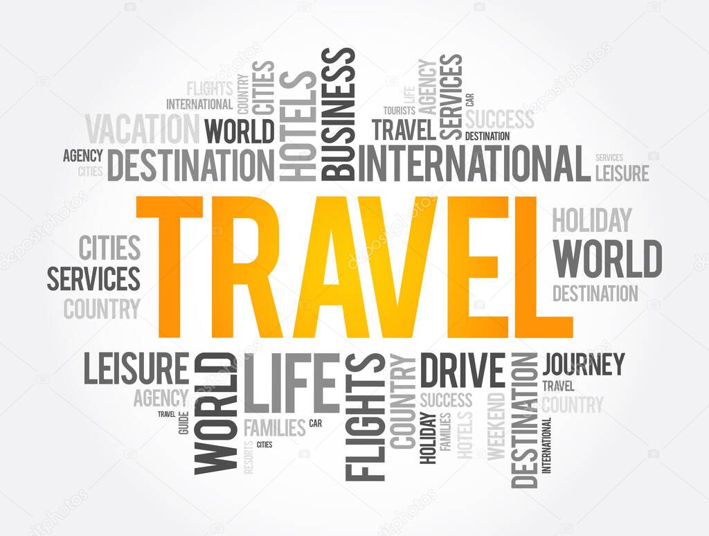 Travel word cloud collage, concept background