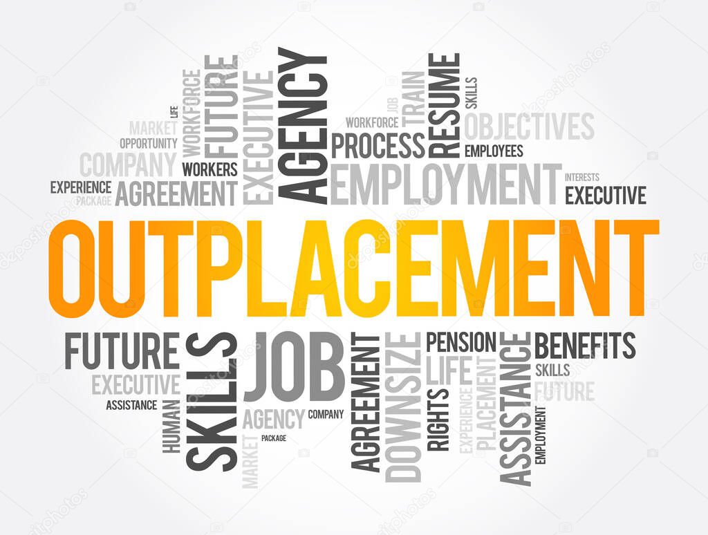 Outplacement word cloud collage, business concept background