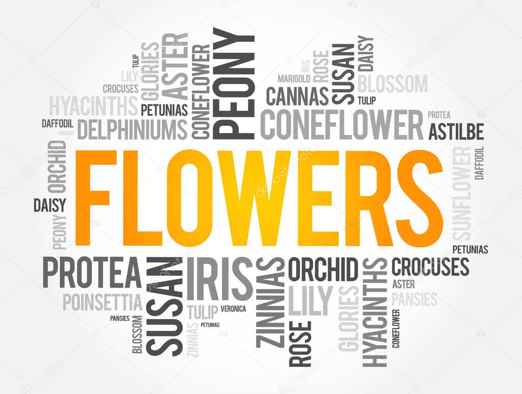 Flowers word cloud collage, concept background
