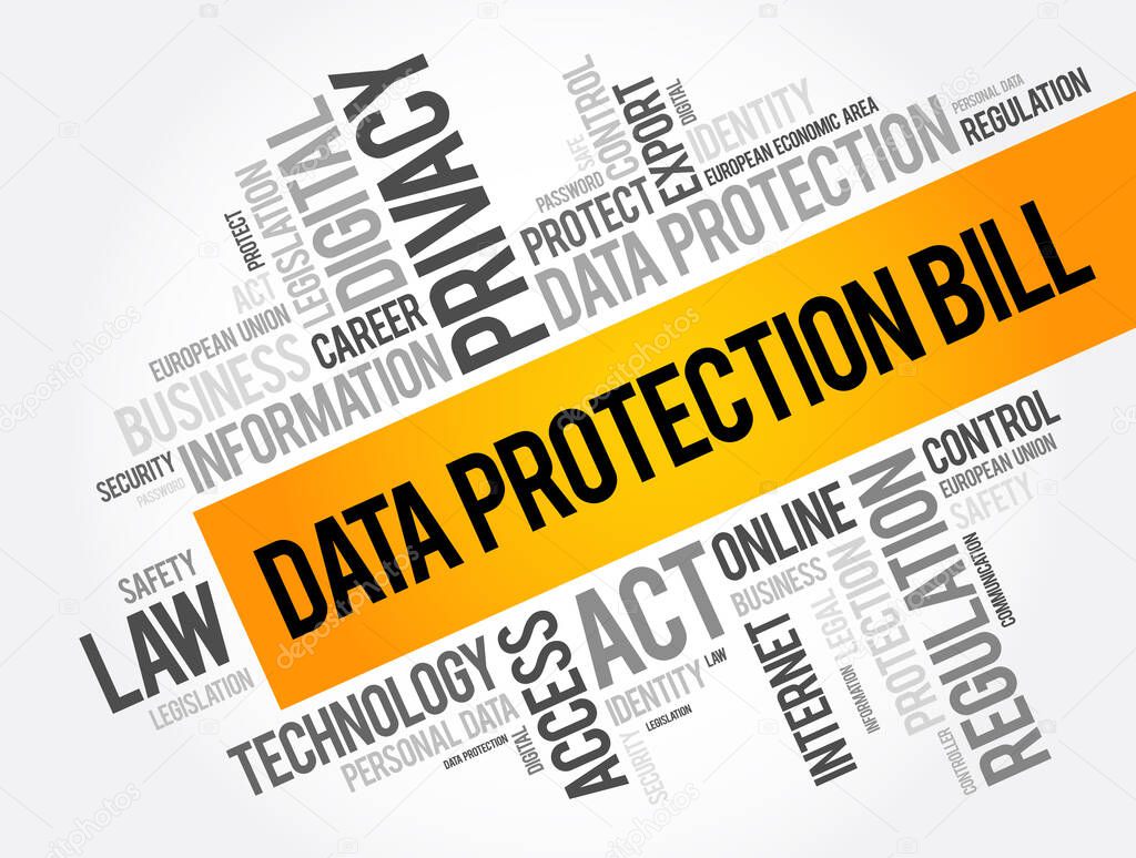 Data Protection Bill word cloud collage, technology concept background