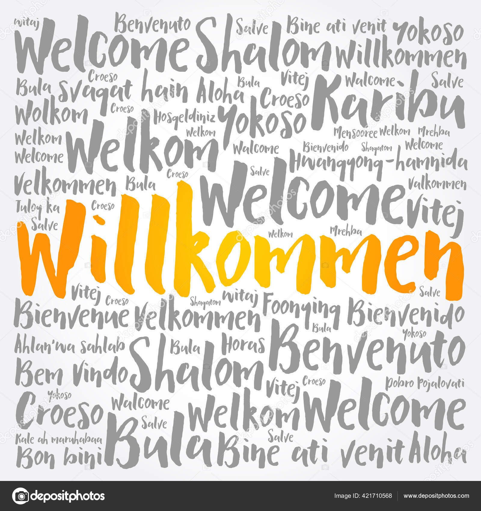 Willkommen German Word Cloud Different Languages Conceptual Background Stock Vector