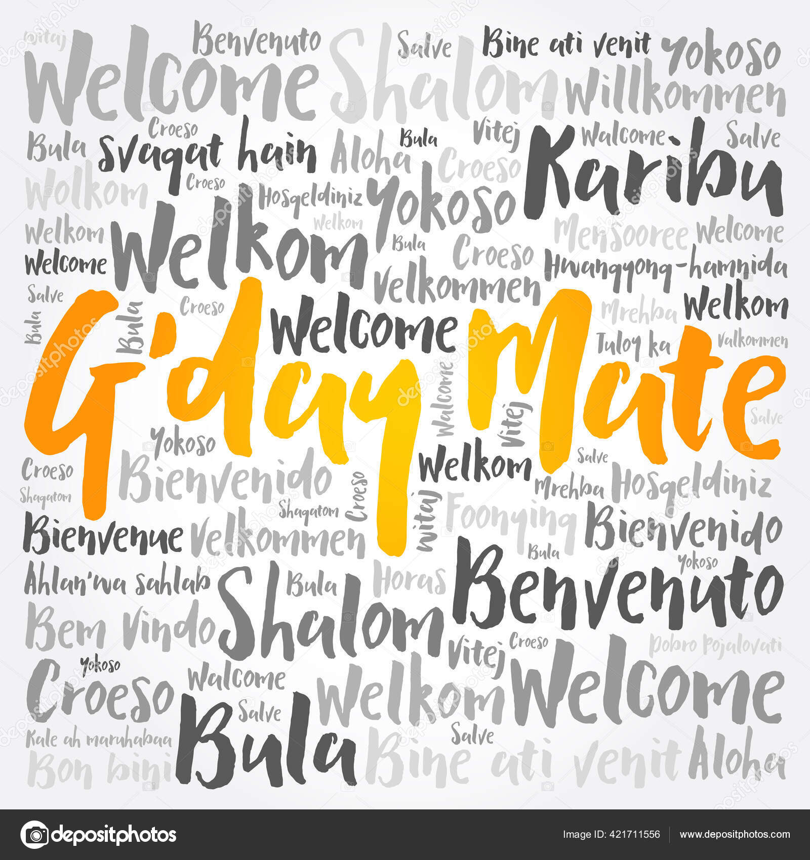 G'day Mate Australian Word Cloud Different Languages Conceptual Background Stock Vector