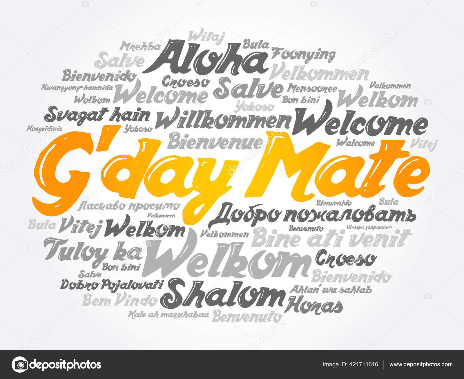 G'day Mate Australian Word Cloud Different Languages Conceptual Background Stock Vector