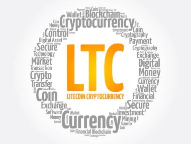 LTC veya LiteCoin kripto para birimi kelime bulut kolajı, iş konsepti geçmişi