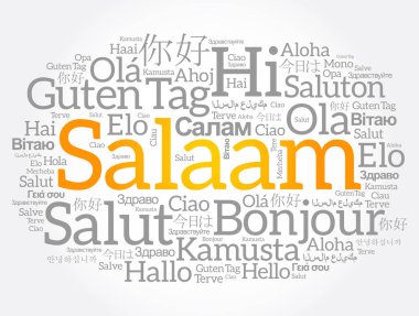 SALAAM (Farsça Merhaba, Farsça) dünyanın farklı dillerinde kelime bulutu, arka plan kavramı