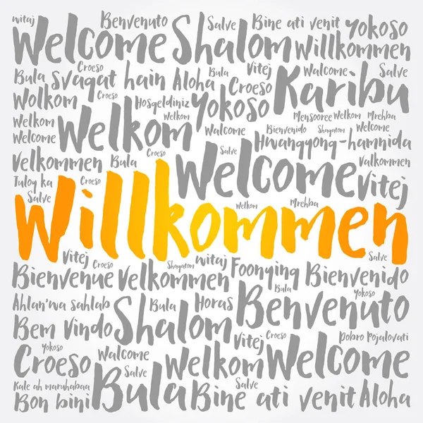 Wilkommen Welcome German Cloud Different Language Conceptual Background — 스톡 벡터