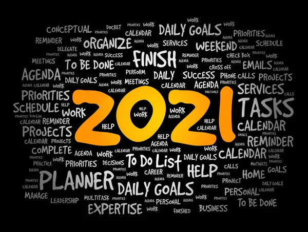 2021 Año Nuevo Objetivos Word Cloud Business Concept Background — Vector de stock