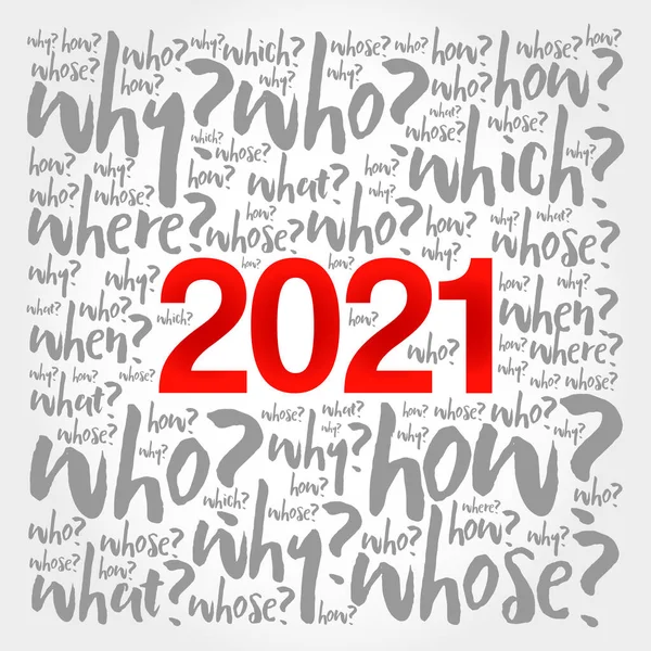 2021 Años Preguntas Problema Palabra Nube Fondo Concepto Negocio — Vector de stock