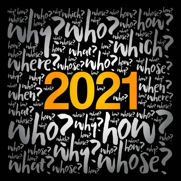 2021 Años Preguntas Problema Palabra Nube Fondo Concepto Negocio — Vector de stock
