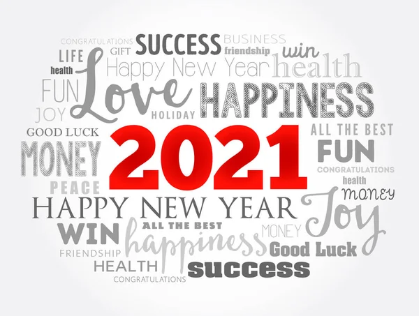 2021 Año Saludo Palabra Nube Collage Feliz Año Nuevo Celebración — Vector de stock