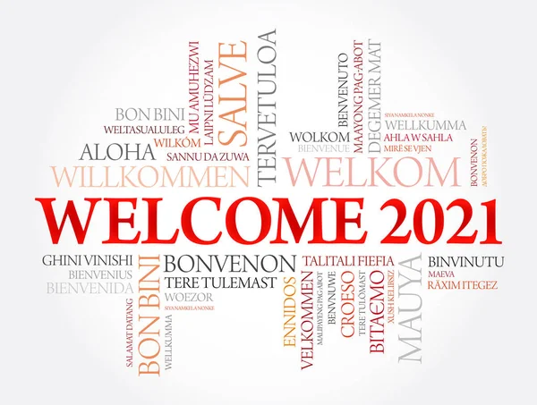 Welcome 2021 Word Cloud Different Languages Conceptual Background — Stock Vector
