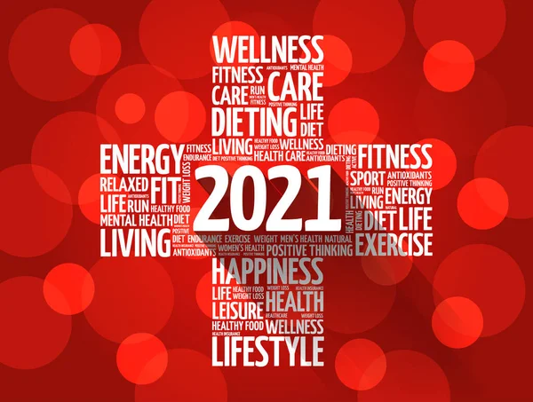 2021 Egészség Sport Célok Kereszt Szó Felhő Koncepció Háttér — Stock Vector