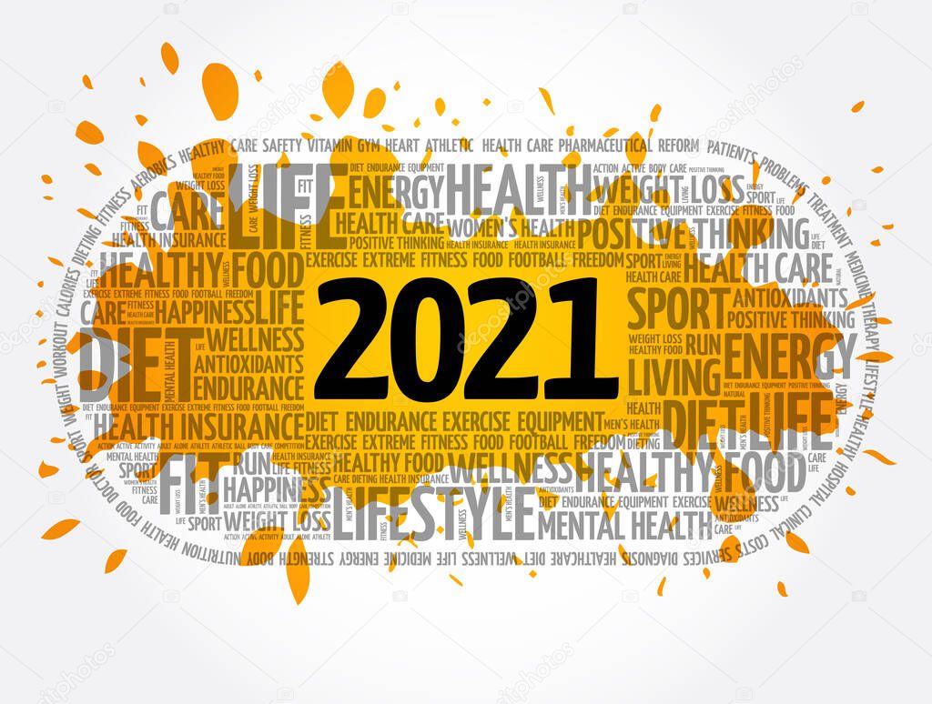 2021 health and sport goals word cloud, concept background