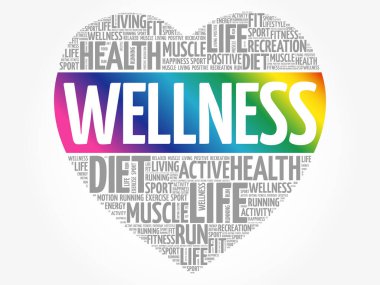 ELLNESS kalp kelime bulut kolajı, spor, sağlık konsepti