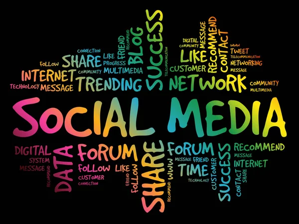Социальные Медиа Слово Облако Коллаж Бизнес Концепция — стоковый вектор