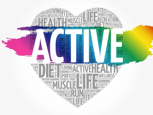 Active Heart Word Cloud Fitness Αθλητισμός Υγεία Έννοια — Διανυσματικό Αρχείο
