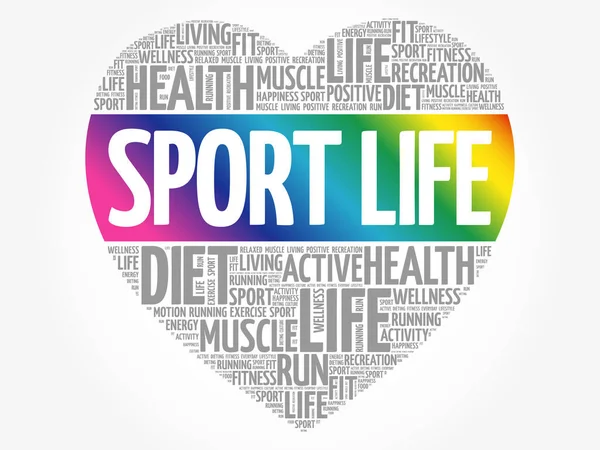 Sport Life Coeur Mot Nuage Fitness Sport Santé Concept Fond — Image vectorielle